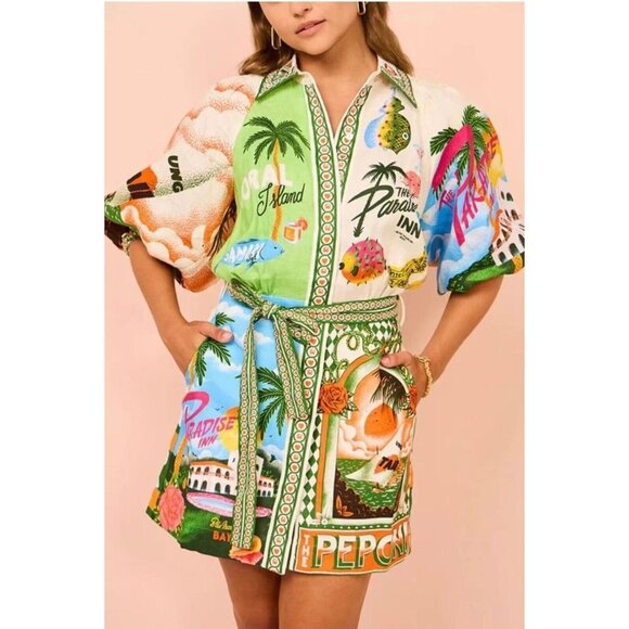 NWOT ALEMAIS Paradiso Linen Mini Shirtdress Size 6 Missing belt - Picture 3 of 16